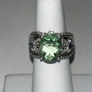 NWOT Designer Victoria Wieck Genuine Fluorite Blue Topaz Gemstone Sterling Ring